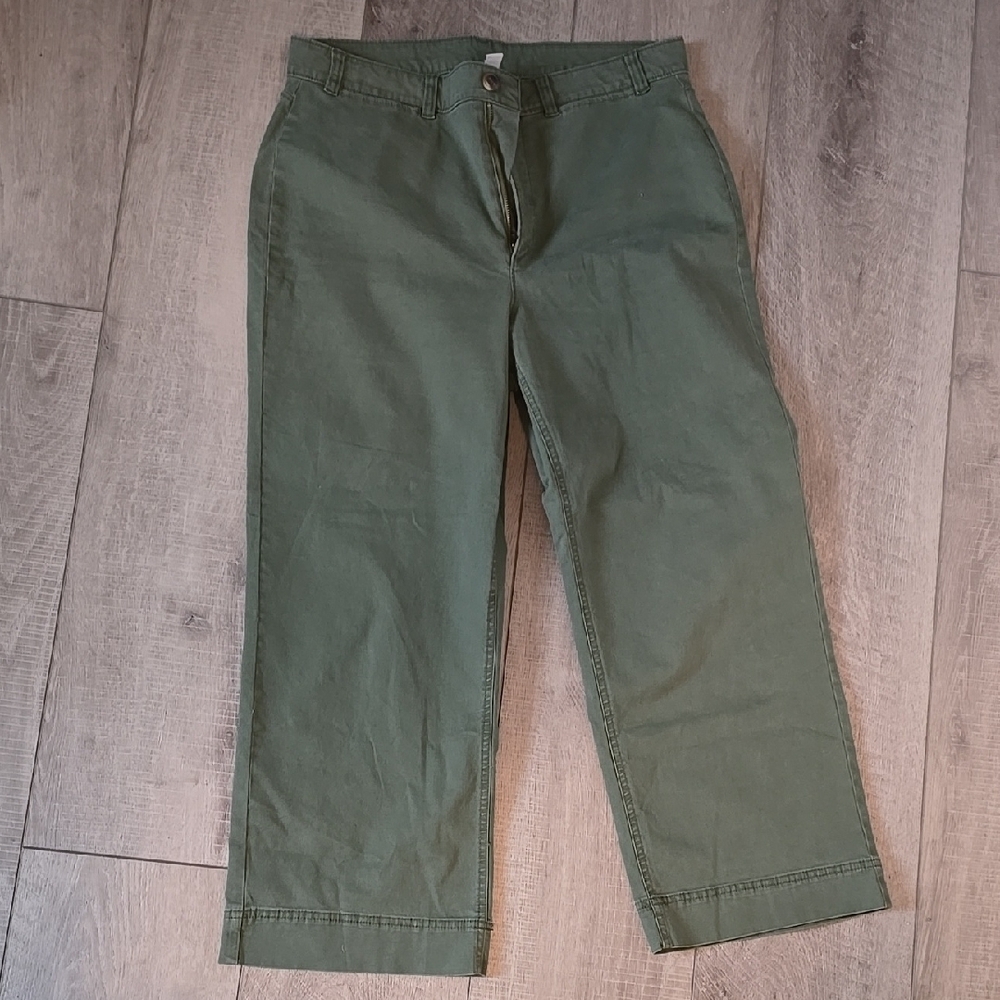 Old Navy Womens Cropped High Rise Wide Leg Green Pants, Size 14